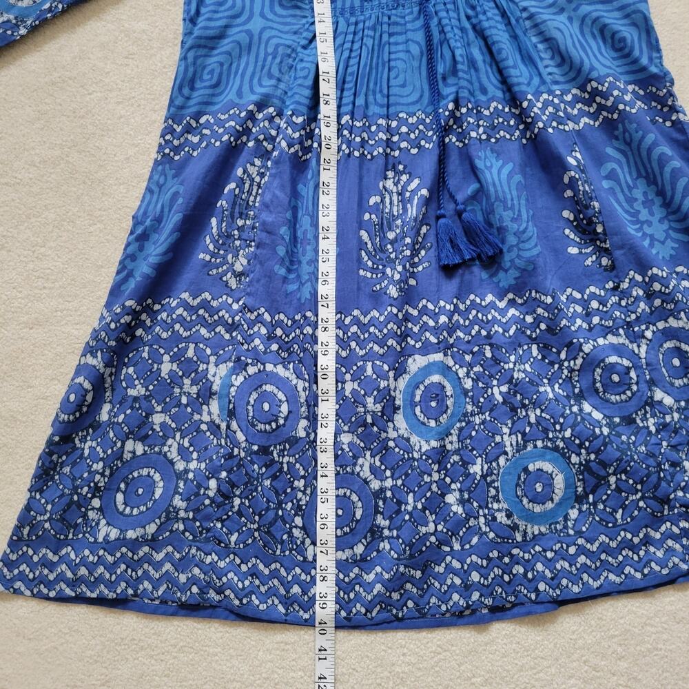 EUC Novica M Embroidered Tunic Dress Tassel Midi/Mini Boho Beachy Cruise Blue - Picture 15 of 16